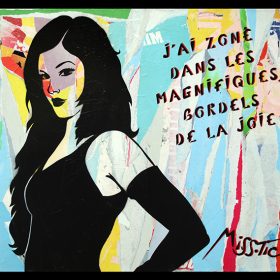 J ai zone de Miss Tic artiste de la galerie espace art le Comoedia Brest encre aerosol pochoir collage exposition art urbain street art
