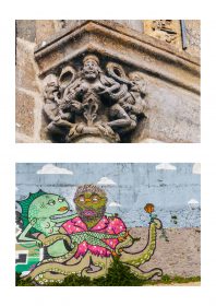 Photographie pieuvre et poisson de JPH sculpture et graffiti exposition art urbain galerie art le Comoedia