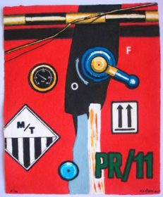 Aquagravure Peter Klasen fond rouge manivelle panneau compteur