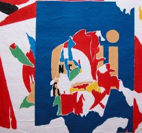 Aquagravure Jacques Villegé formes bleues rouges vertes beiges noires blanches