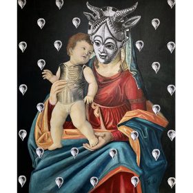 Collage - 13Bis - La vierge et l'enfant - Gouttes inversées collées - masque africain sur la femme