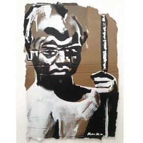 Peinture - Kouka Ntadi - Portrait - Guerrier Bantu - Carton - Noir et blanc