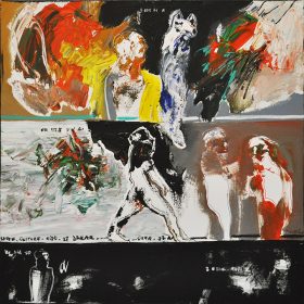 Peinture - Soly Cissé - Personnages blancs, rouges, noirs, bleus - plusieurs 
