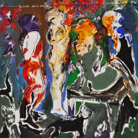 Peinture - Soly Cissé - Personnages colorés debout ou assis
