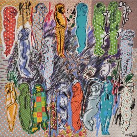 Peinture - Soly Cissé - Personnages colorés en rang