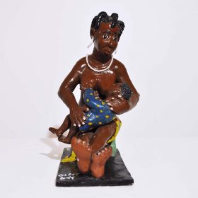 Sculpture - Eulogé Glélé - Femme africaine - seins nus - donnant le sein à un enfant