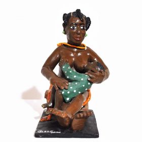 Sculpture - Eulogé Glélé - Femme africaine - seins nus - donnant le sein à un enfant