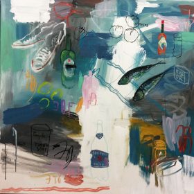 Peinture - Gopal Dagnogo - Sardines - baskettes - Bières - san peregrino - boites de conserve - tomates