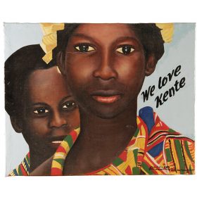 Peinture - Almighty God - Femme et enfant africains - Fond bleu clair