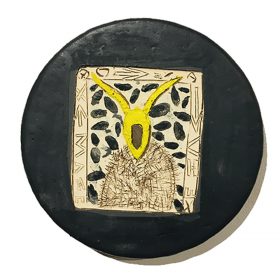 Sculpture - Marc Piano - Assiette - formes de buffles - jaune, noir, blanc