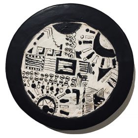 Sculpture - Marc Piano - Assiette - motifs africains - noir et blanc