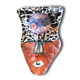 Sculpture - Marc Piano - Masque africain - rouge et tacheté blanc/noir
