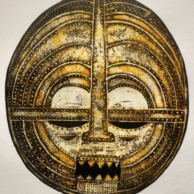 Gravure - Thomas Godin - Masque - doré - encadré
