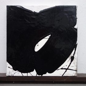 Peinture - Cali REZO - Formes rondes noires - filaments noirs - fond blanc