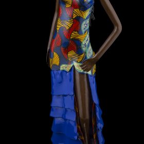 Sculpture - Didier AHADJI - Femme africaine - Robe bustier à motifs et volants