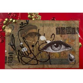 billet avec tag et collage