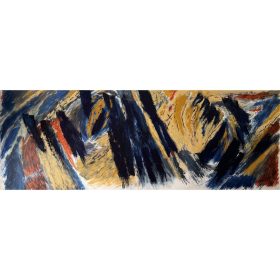 tableau abstrait bleu jaune et brun