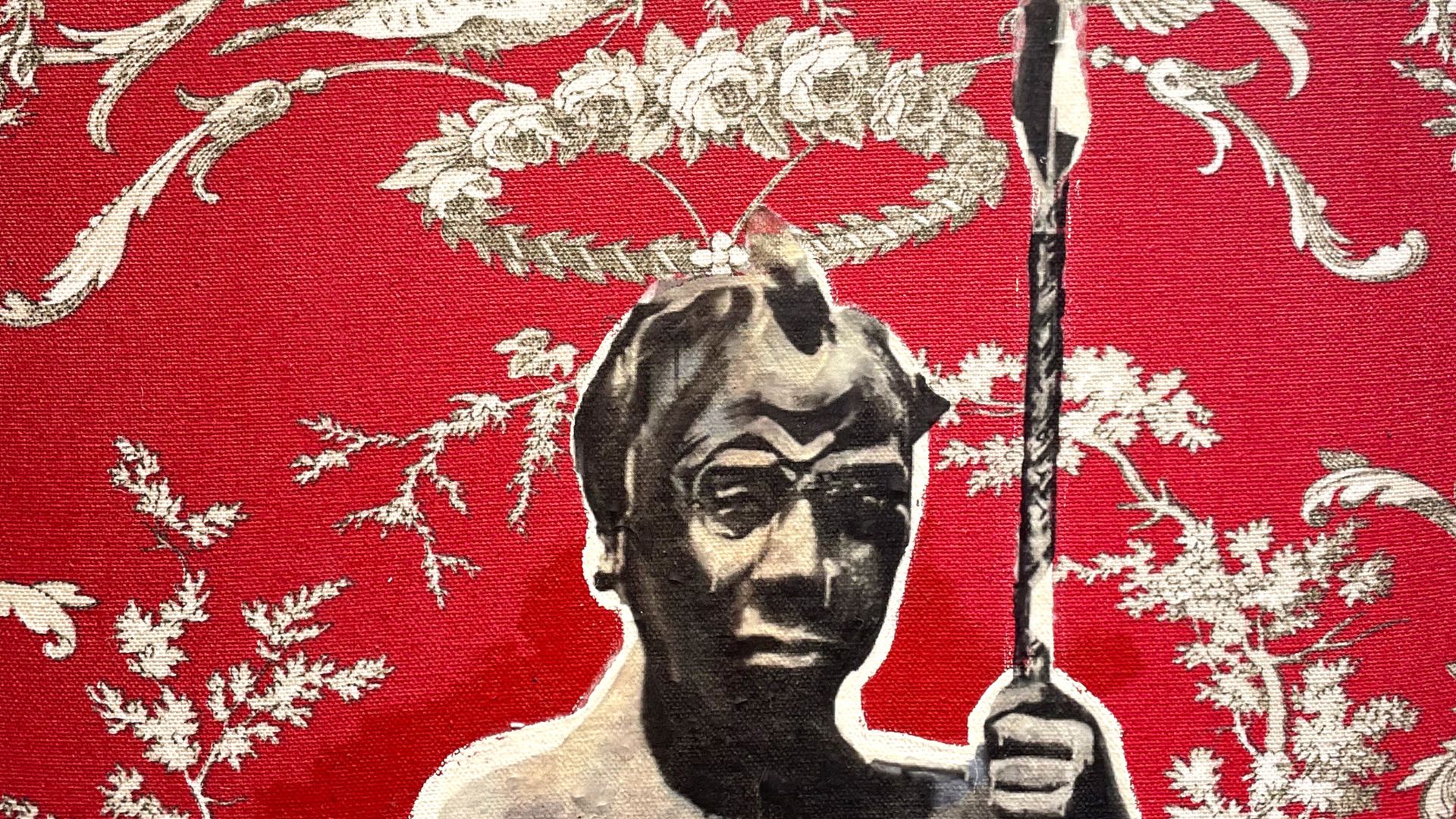 Toile de Jouy représentant un guerrier Bantu