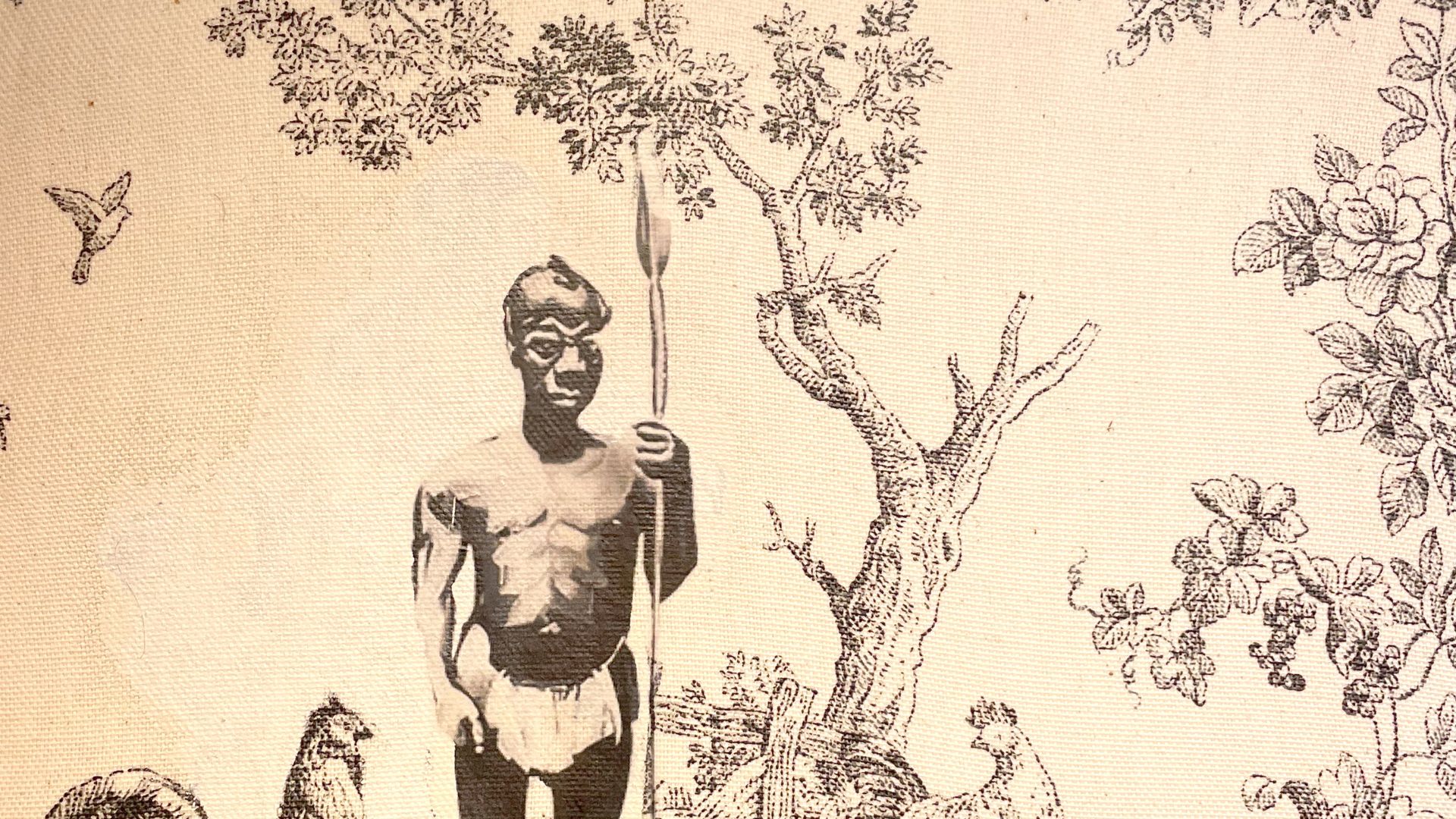 Toile de Jouy représentant un guerrier Bantu