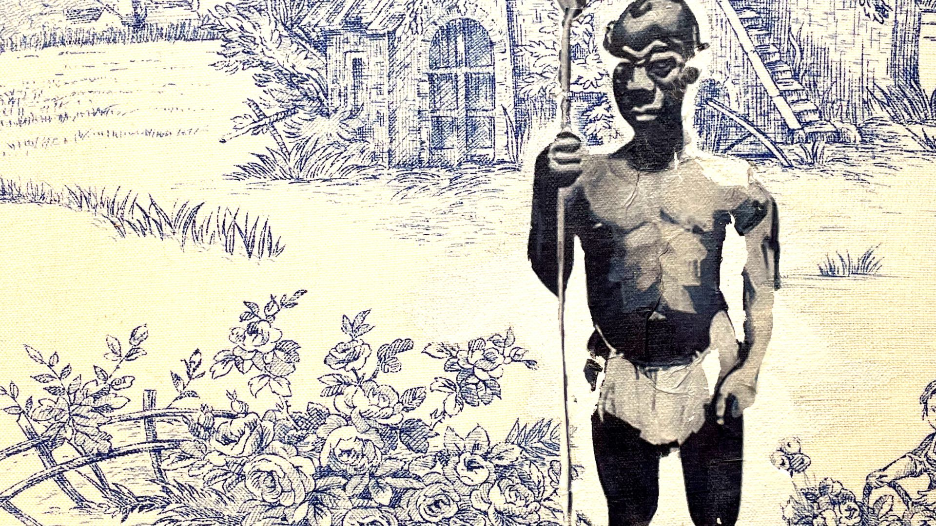 Toile de Jouy représentant un guerrier Bantu