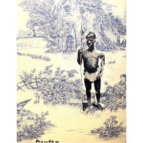 Toile de Jouy représentant un guerrier Bantu