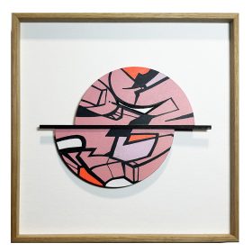 une peinture abstraite colorée d'un cercle avec des formes et des lignes fragmentées