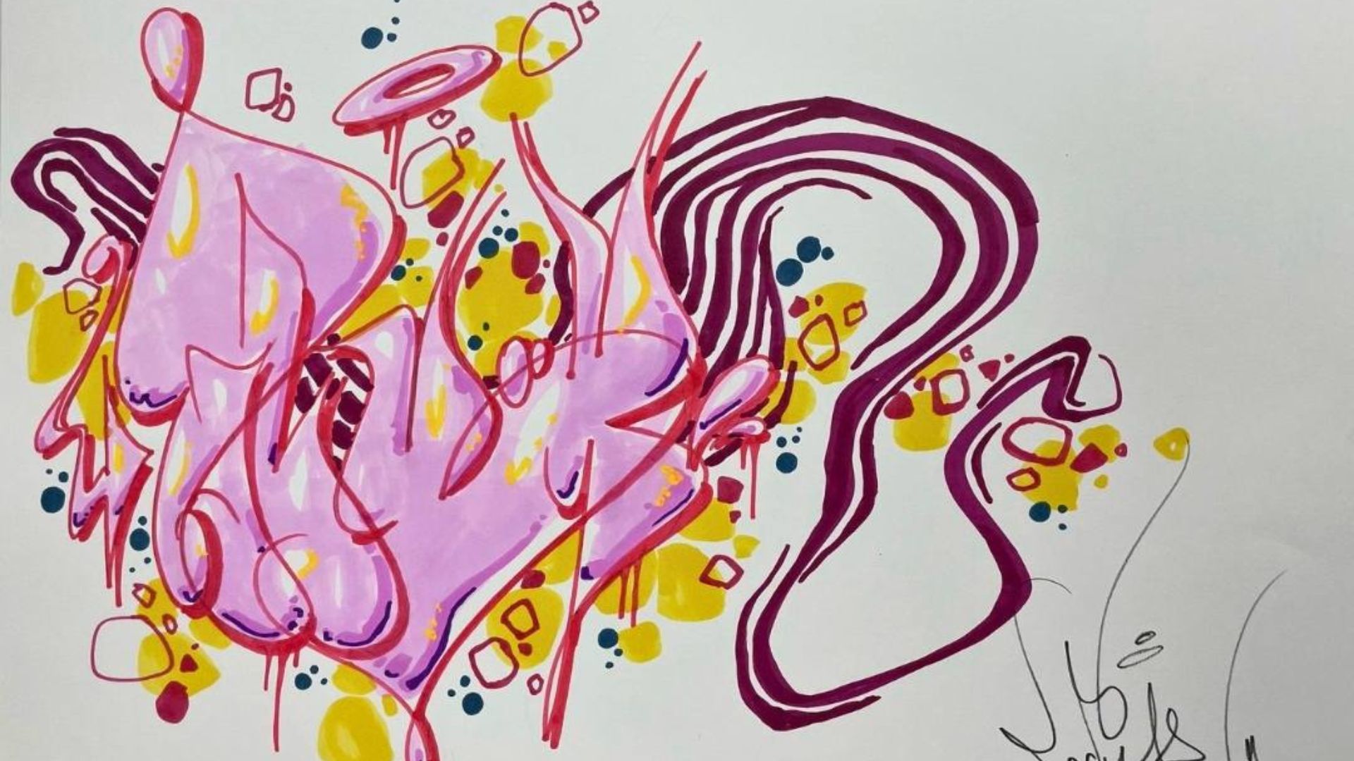 Oeuvre colorée sur papier de Lady K