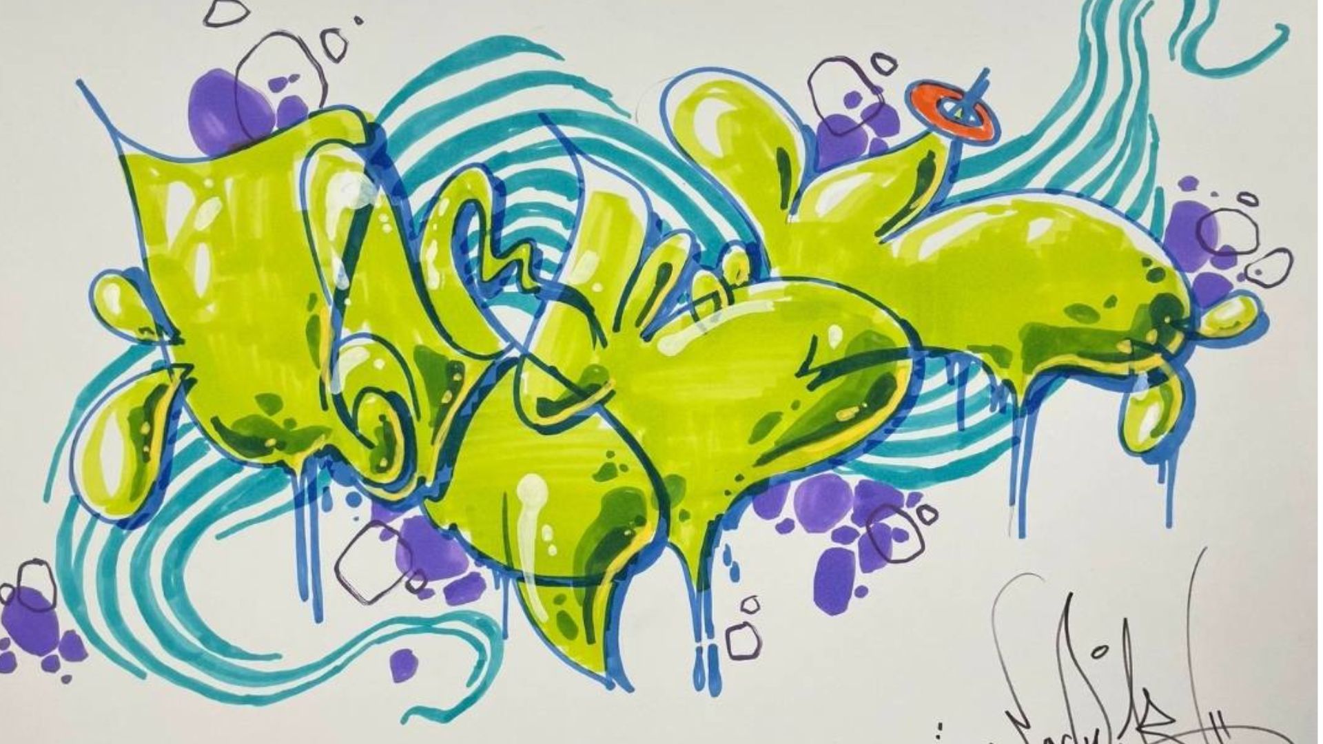 Oeuvre colorée sur papier de Lady K