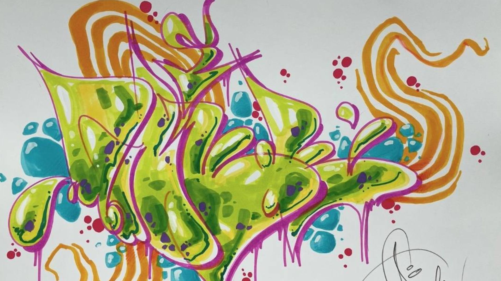 Oeuvre colorée sur papier de Lady K