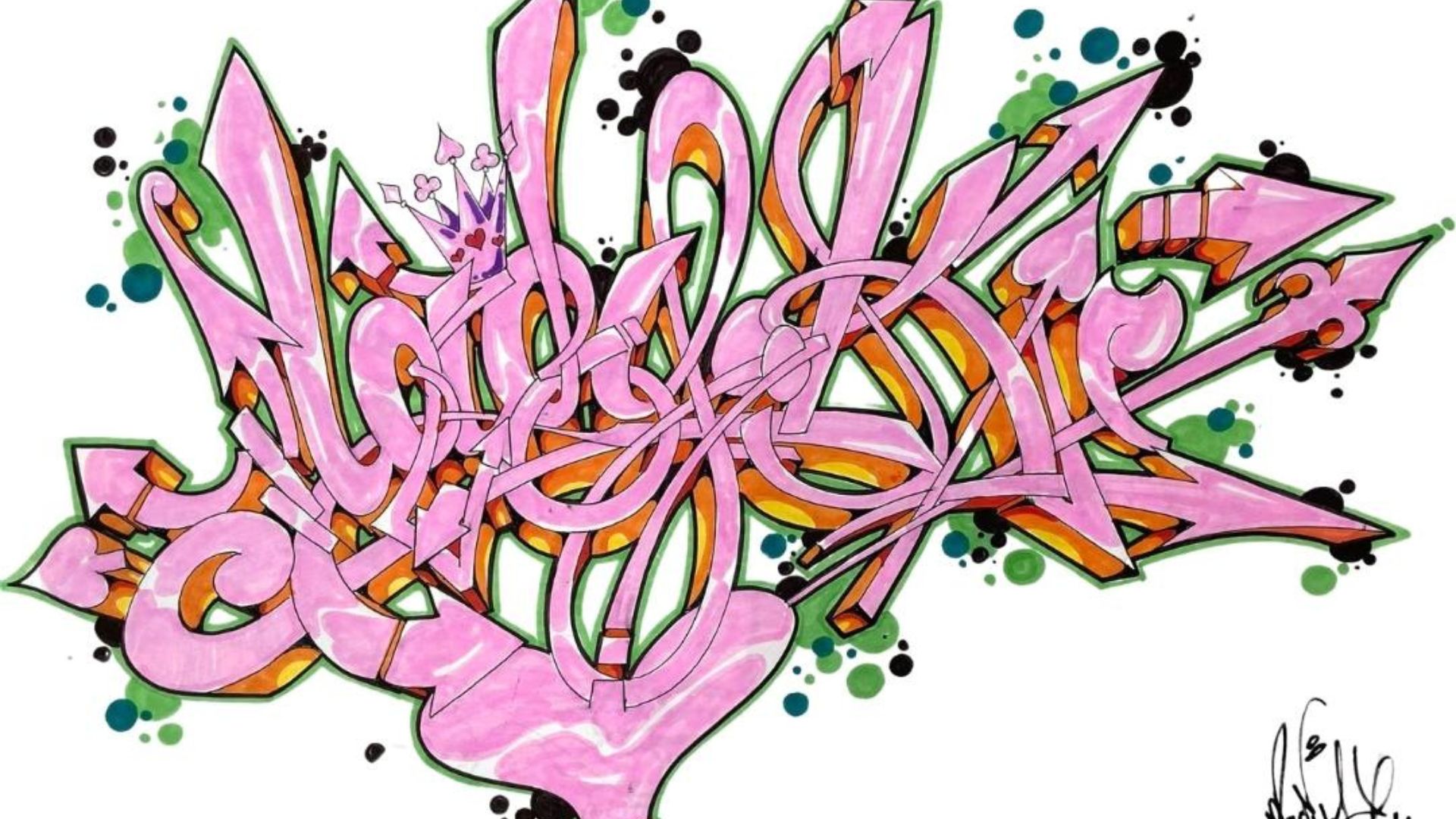 Oeuvre colorée sur papier de Lady K