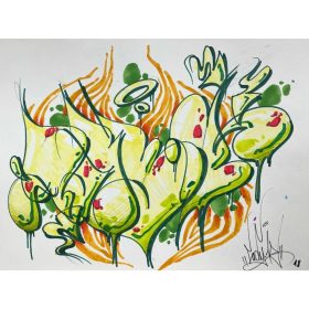 Oeuvre colorée sur papier de Lady K