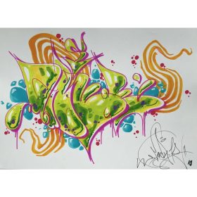 Oeuvre colorée sur papier de Lady K