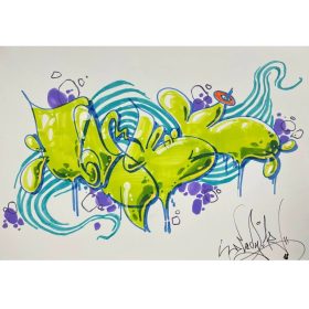 Oeuvre colorée sur papier de Lady K