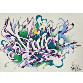 Oeuvre colorée sur papier de Lady K