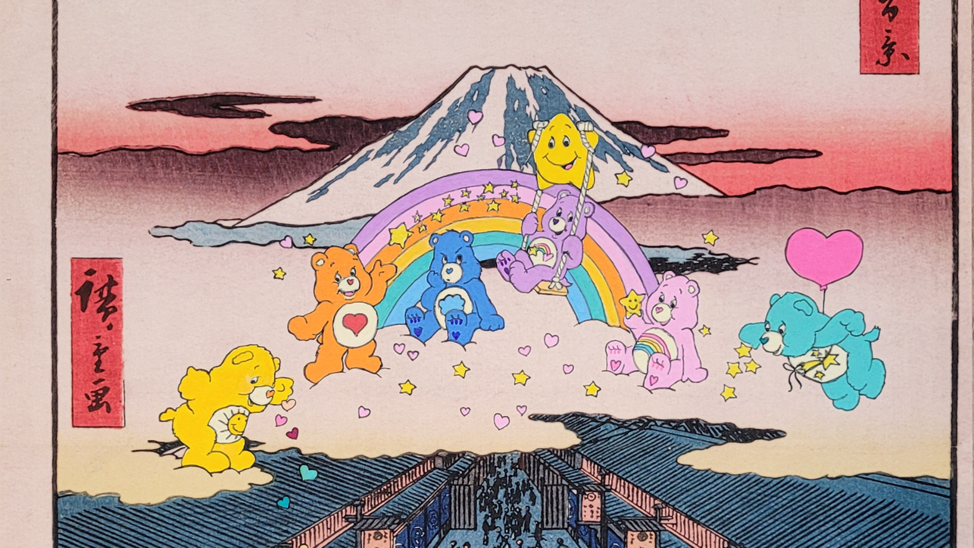 Dessin des bisounours sur estampe japonais