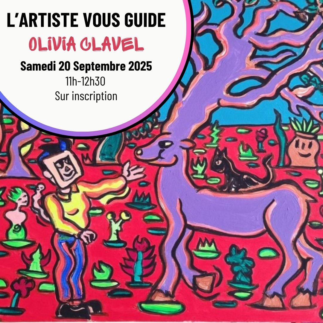 Joe Télé personnage créé par Olivia Clavel avec un cerf dans un monde imaginaire fluo