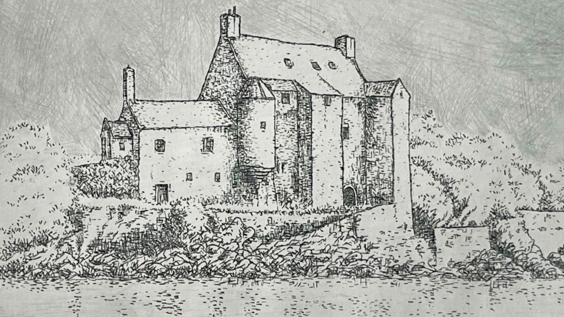 gravure d'une manoir