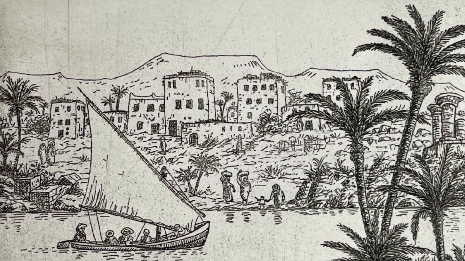 gravure d'une voilier sur rivière