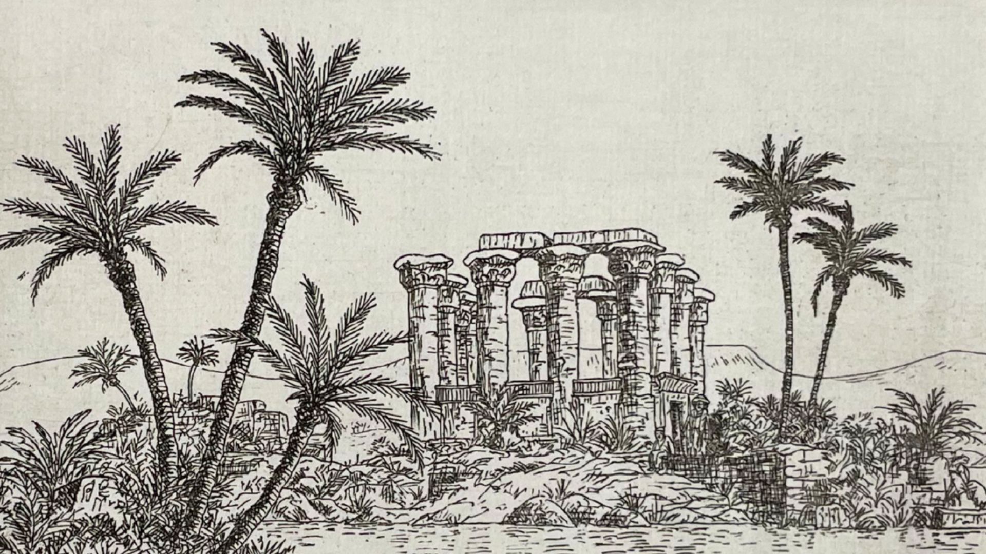 gravure des ruines au bord du nil