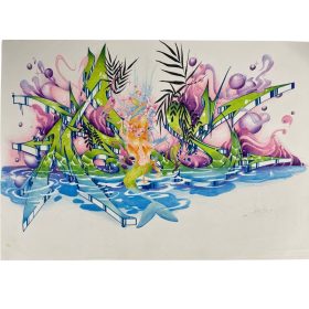 dessin d'un tag en aquarelle avec sirène