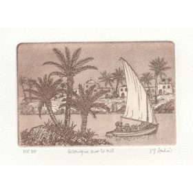 voilier sur rivière avec palmes