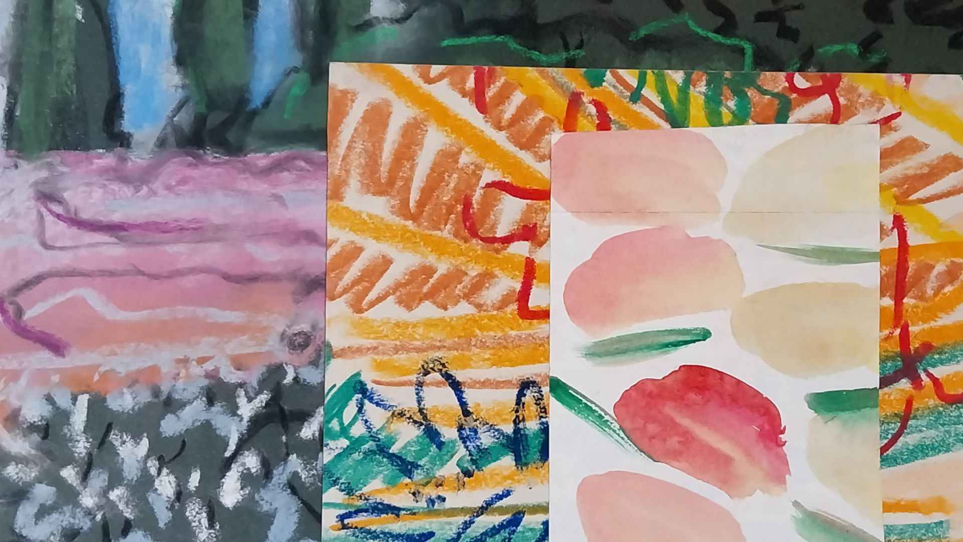 paysage abstrait pastel et collage