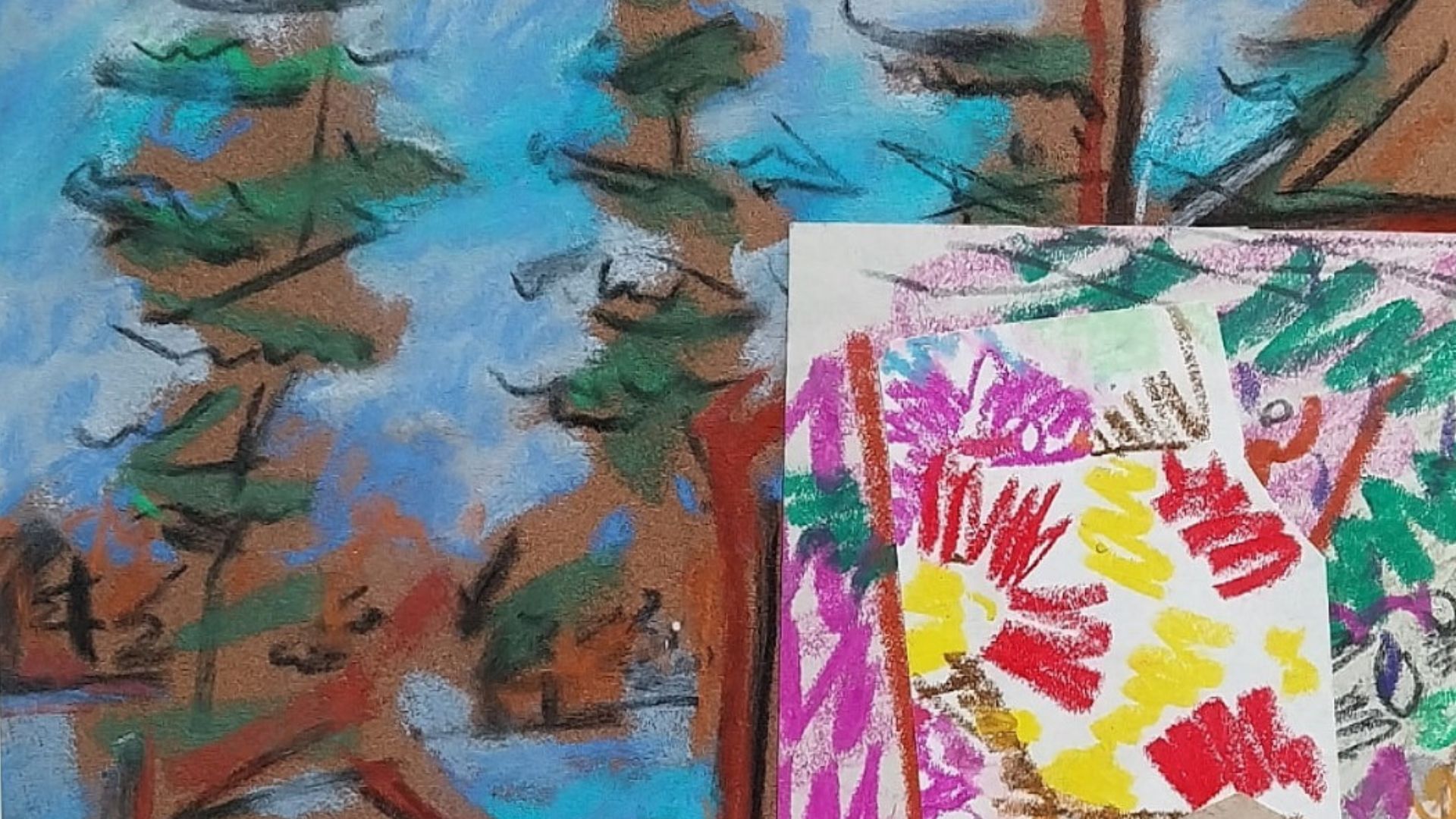 paysage abstrait pastel et collage