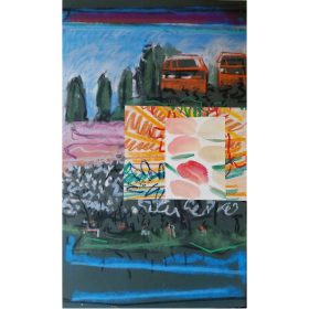 paysage abstrait pastel et collage