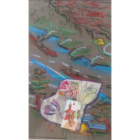 paysage abstrait pastel et collage