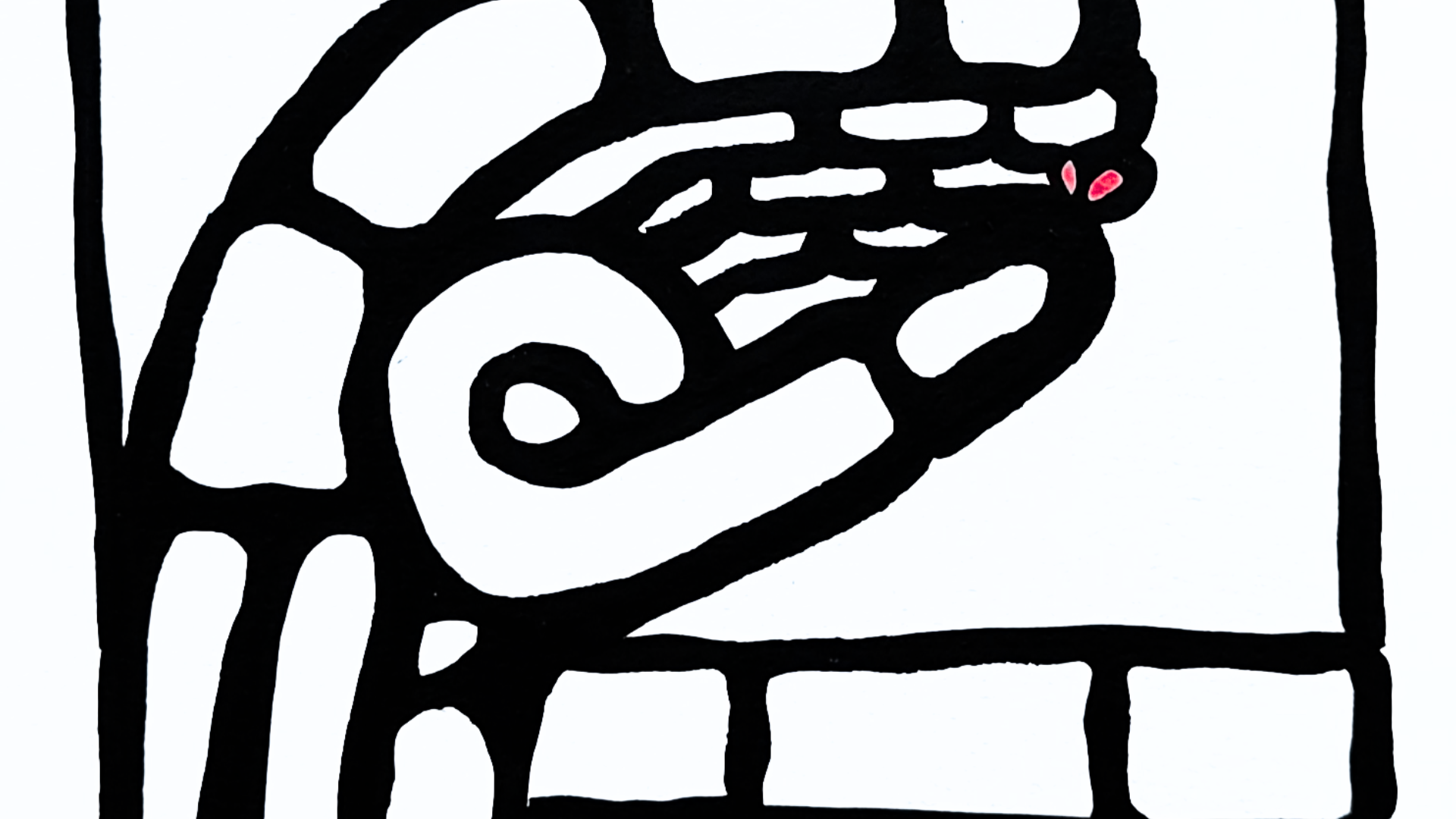 Œuvre sur papier noir et blanc avec un cœur rouge