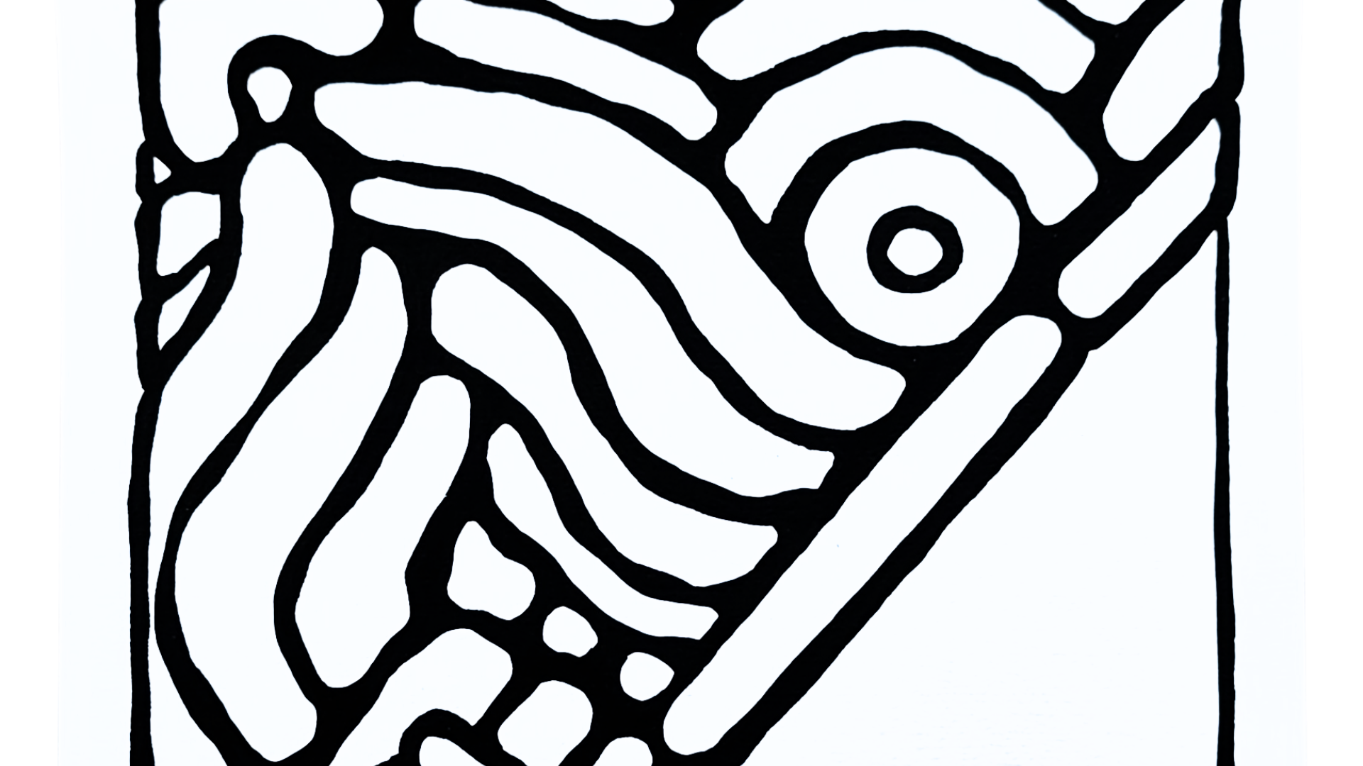 Œuvre sur papier noir et blanc avec un visage et un cœur rouge.