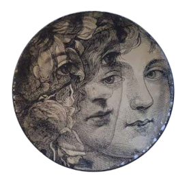 Gravure sur miroir ancien de deux visages