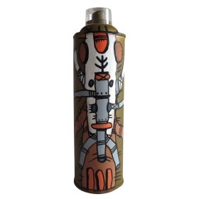 Bombe peinte à l'acrylique et posca, d'un personnage