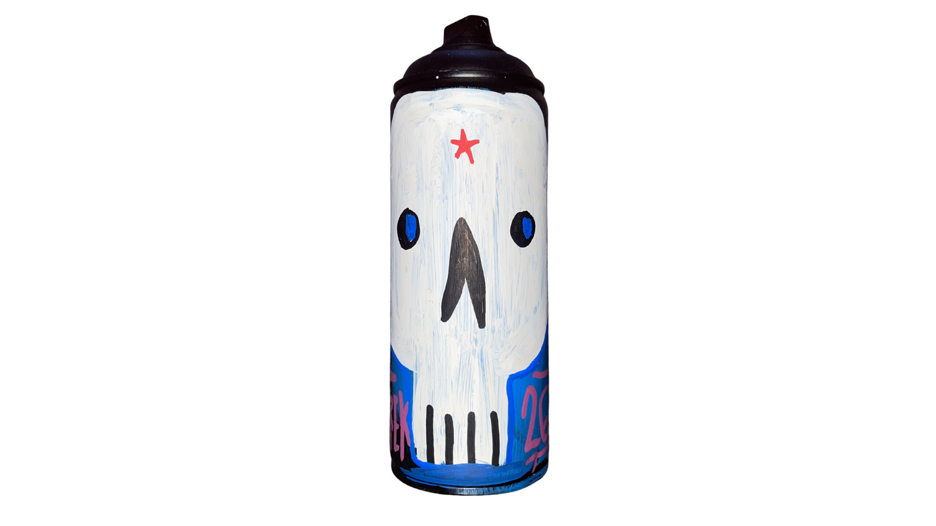 Bombe peinte en noir avec un visage de squelette avec dégradé de bleu